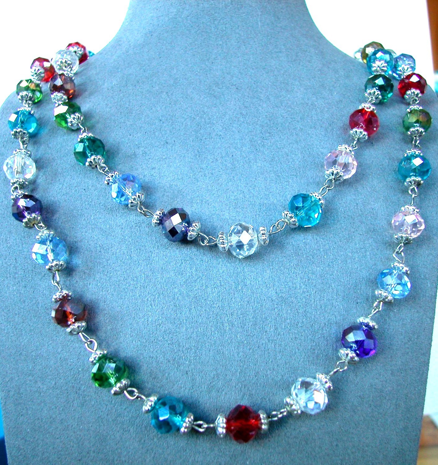 Premier 54 Inch Multicolor Faceted Cut Glass Bead Necklace/ Lobster Clasp