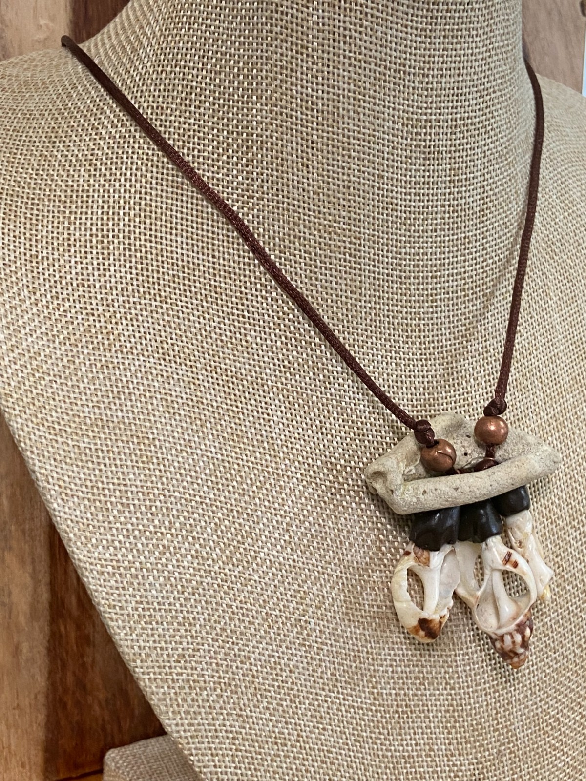 Handcrafted Coastal Coral and Shell Pendant Necklace with Copper Accent