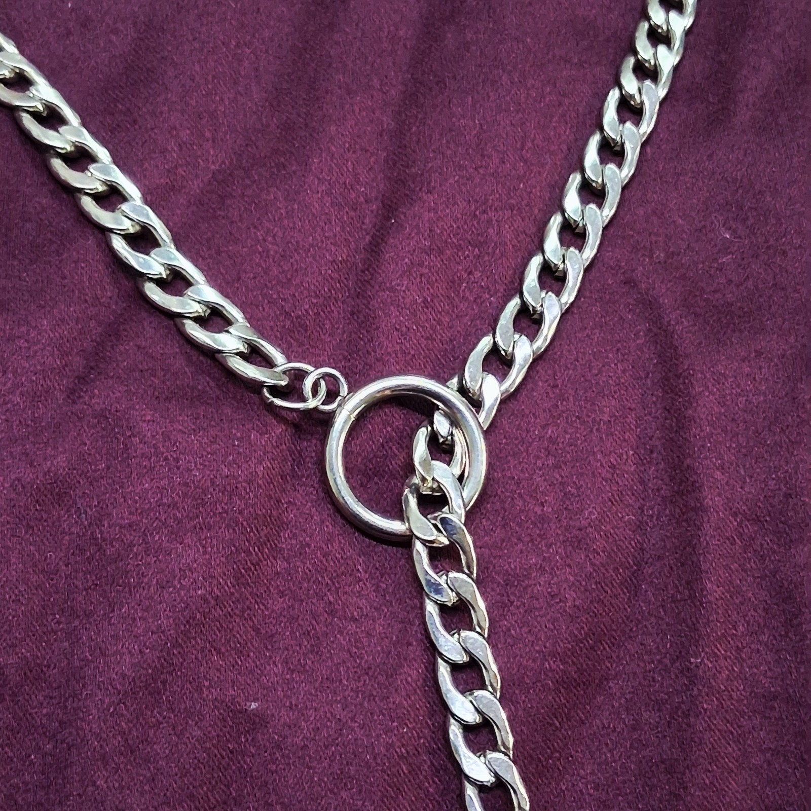 Polished Silver Tone Ball & Hoop Pendant Heavy Curb Link Chain Necklace