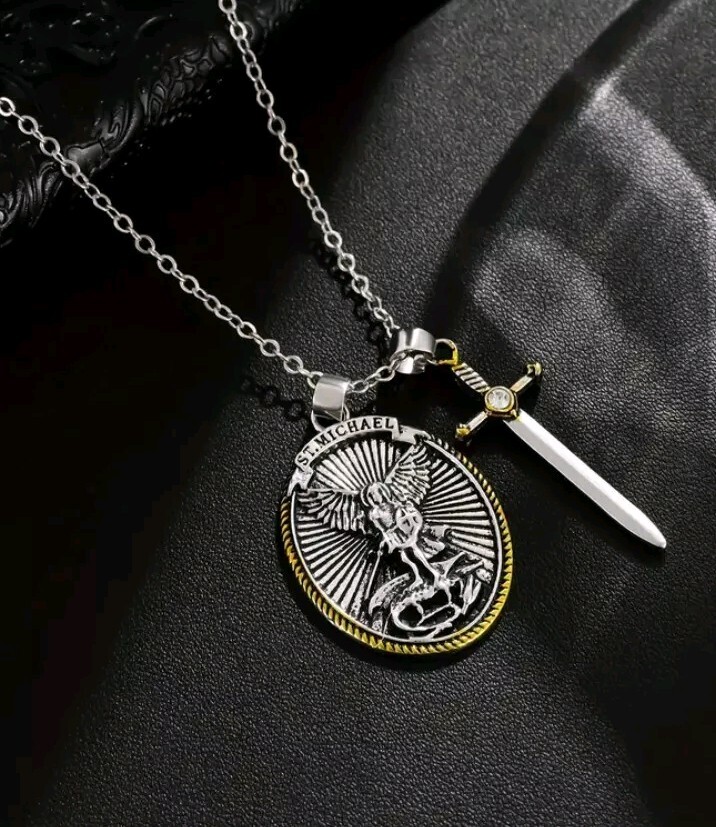 Cadena Acero Inoxidable Medalla Amuleto Protector Con Arcángel San Miguel