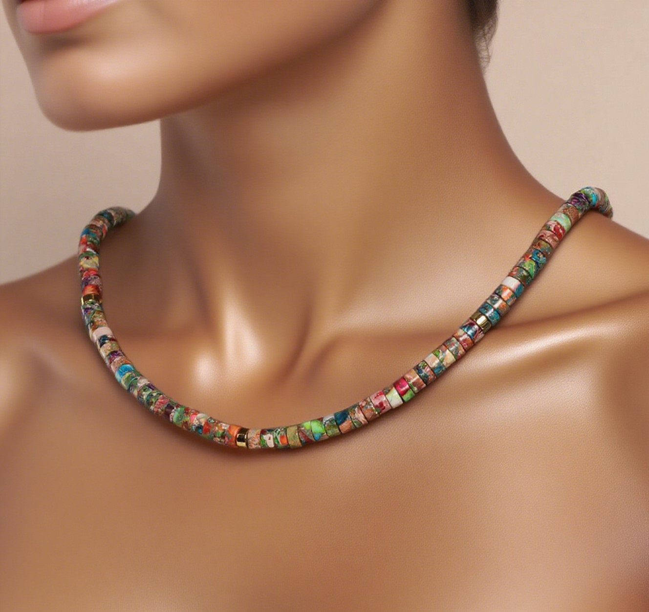 Galaxy Sea Sediment Jasper Dainty Choker Necklace Healing Crystal Tube Bead Gift
