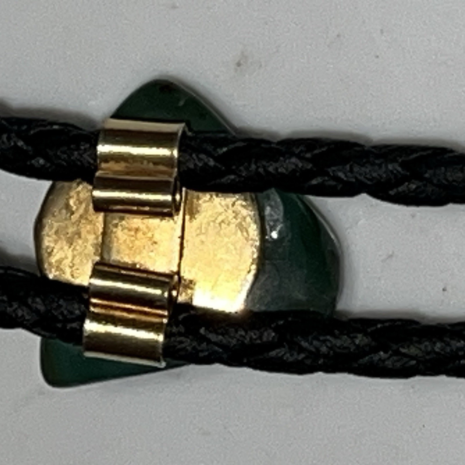 Green Gem Bolo Tie Handmade Braided Vegan Faux Leather Boho Western Necklace