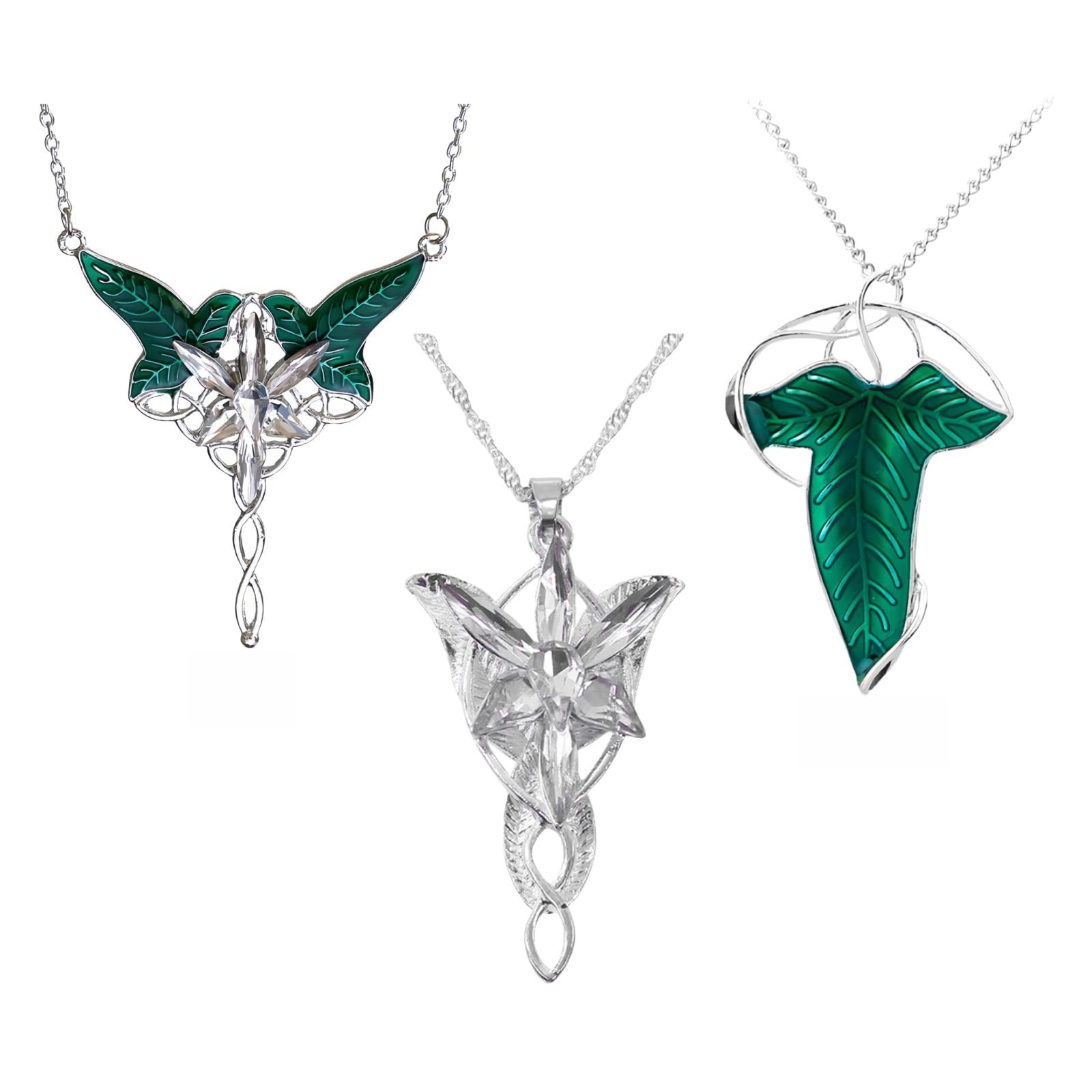 Pack Arwen Evenstar Pendant Necklace Costume Jewelry CZ Elven Leaf Charm