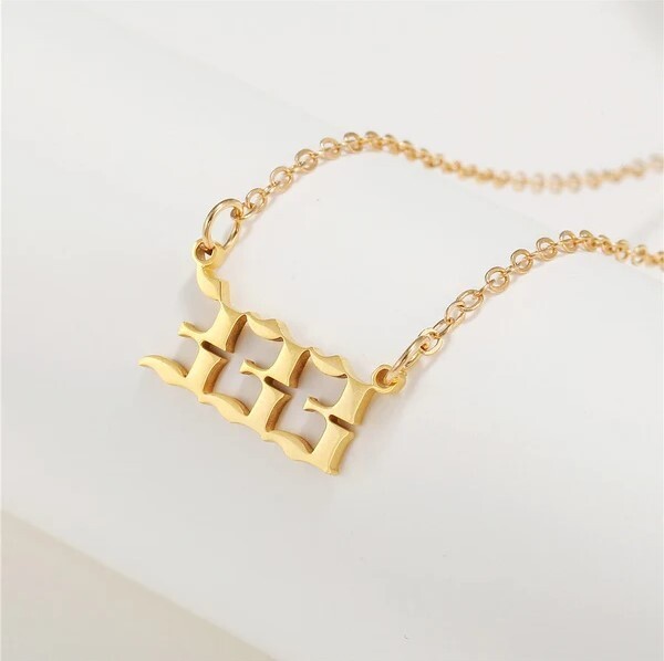 Gold 333 Angel Number Necklace, Jewelry Charms Minimalist Stainless Steel