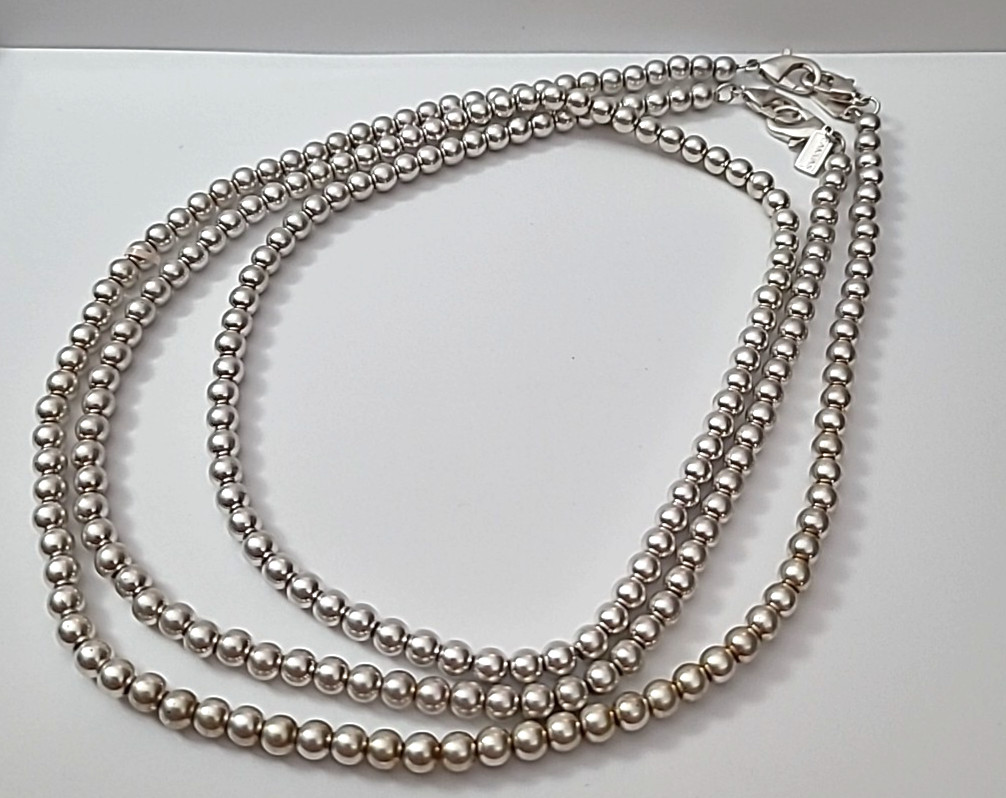 Canvas Brand Beaded Necklace Gray 2 Strands 20″ 32″ Elastic Double Lobster Clasp