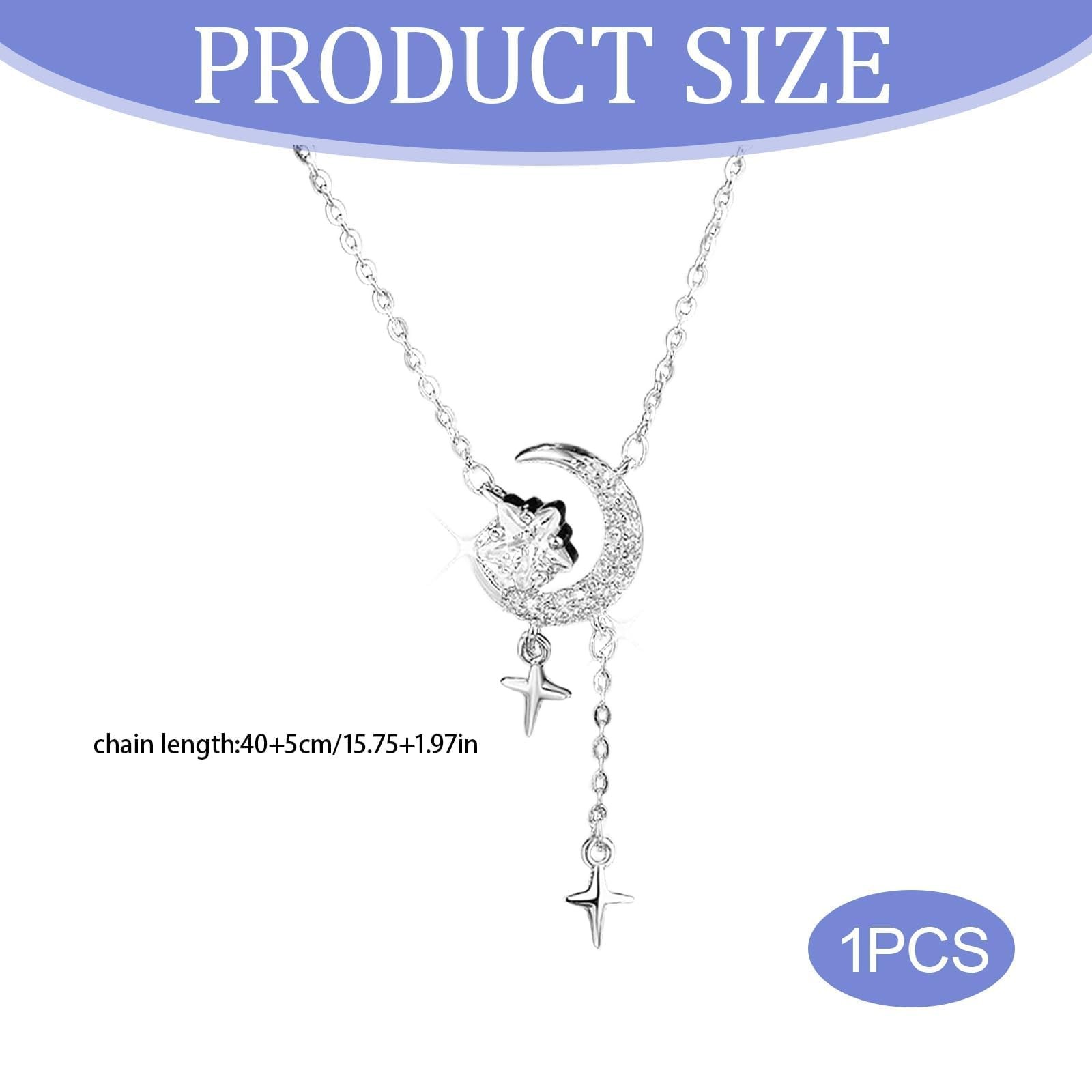 Moon Necklace Silver Moon Star Pendant Y-shaped Dainty Necklace for Adults We…