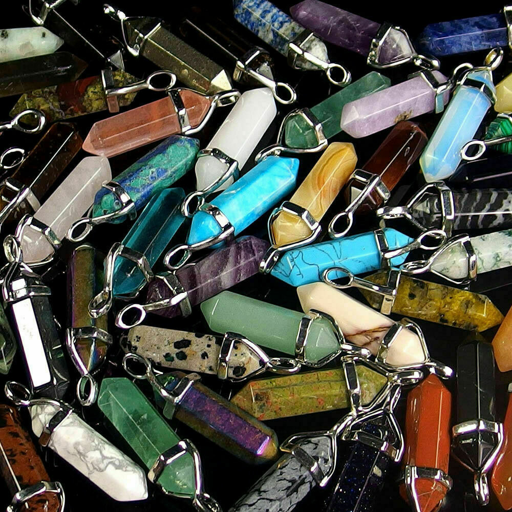 Set Of 32 Natural Quartz Crystal Point Chakra Healing Pendant Necklace Stones