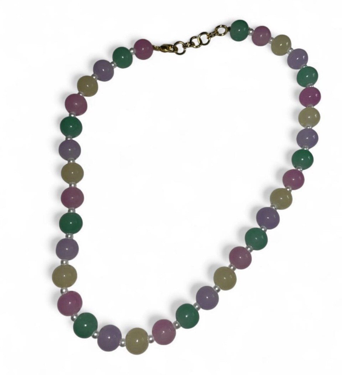 Multicolor Beaded Necklace Round Beads Cable Chain Lobster Clasp Adjustable