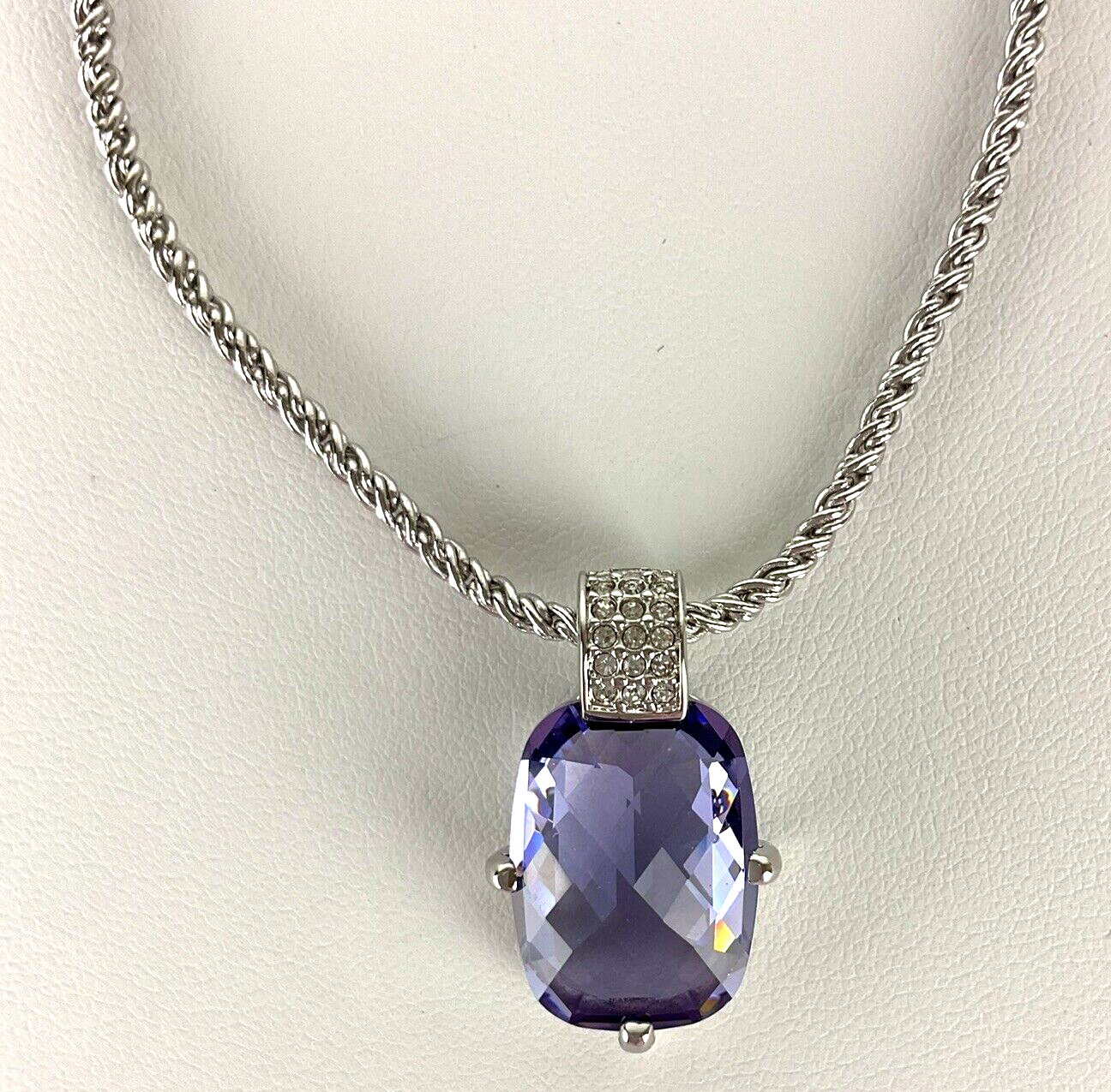 Swarovski Necklace Earrings Silver Tone w Amethyst & Crystal Accents Accent Swan