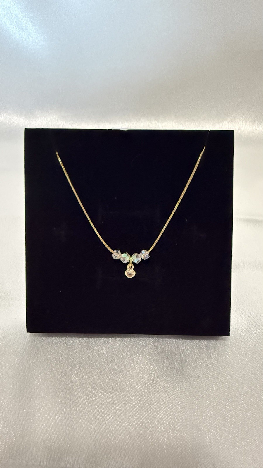 Gold Tone Snake Chain Necklace w/ Clear Round Crystal Round Charm Pendant