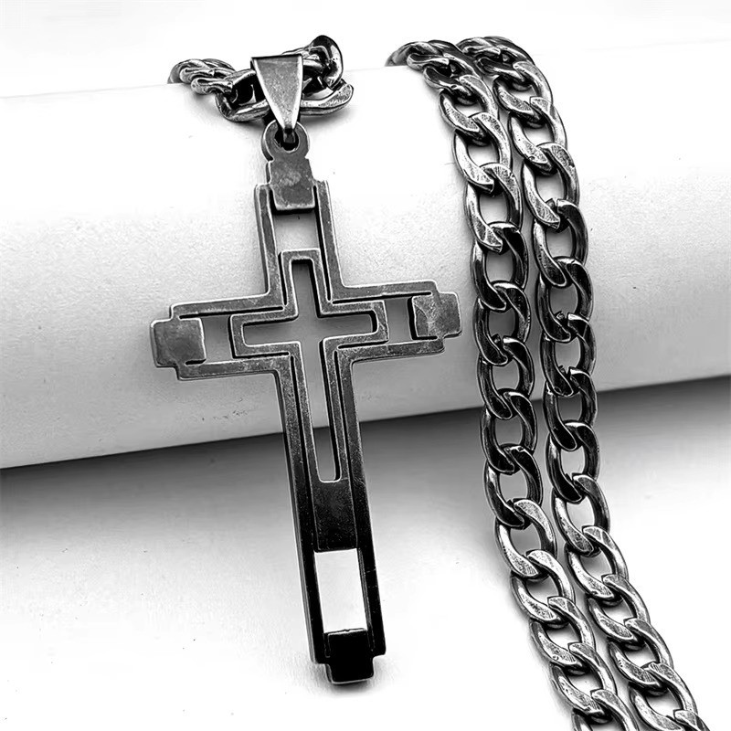 60cm Gold Stainless Steel Cross Necklace for Men Mens Chain Pendant Jewelry Gift