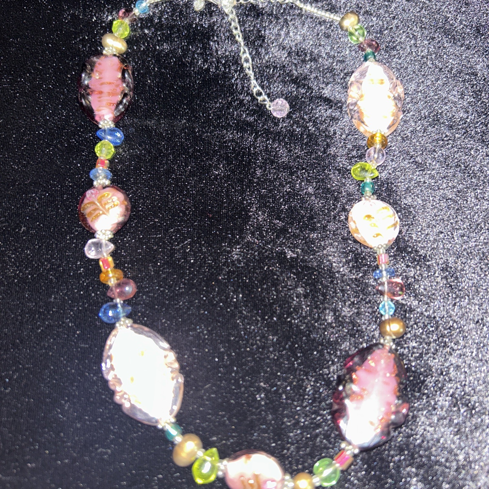 Premier Designs Purple Pink Multicolor Floral Art Glass Bead 17-20″ Necklace