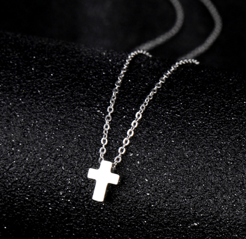 Tiny Silver Titanium S.Steel Faith Cross Pendant Chain Necklace