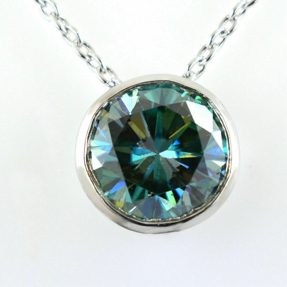 4Ct Blue Simulated Diamond Solitaire Pendant 14k White Gold Plated Silver