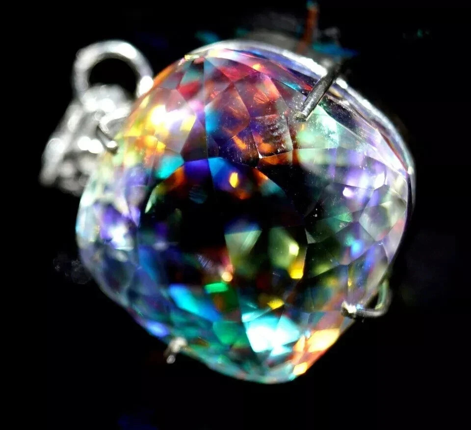 55 CT+ Flawless Rainbow Fire Mystic Topaz Pendant 925 Sterling Silver Plated