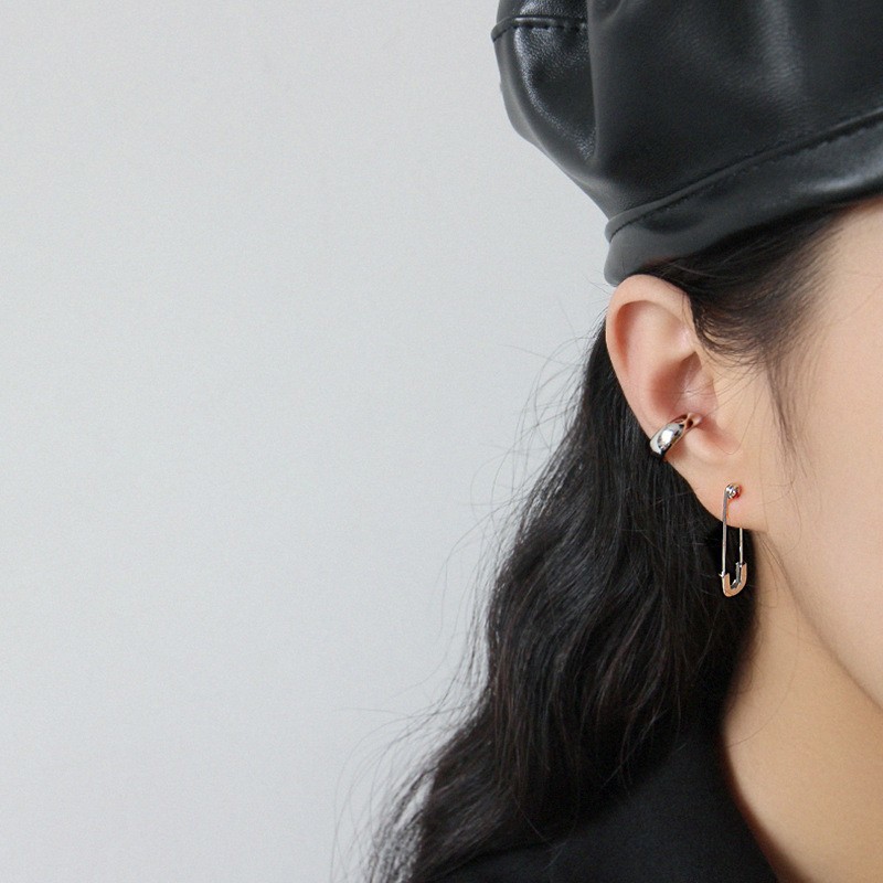 Paperclip Safety Pin Dangle Earrings Hoop Drop Gold Plated S925 Sterling Silver