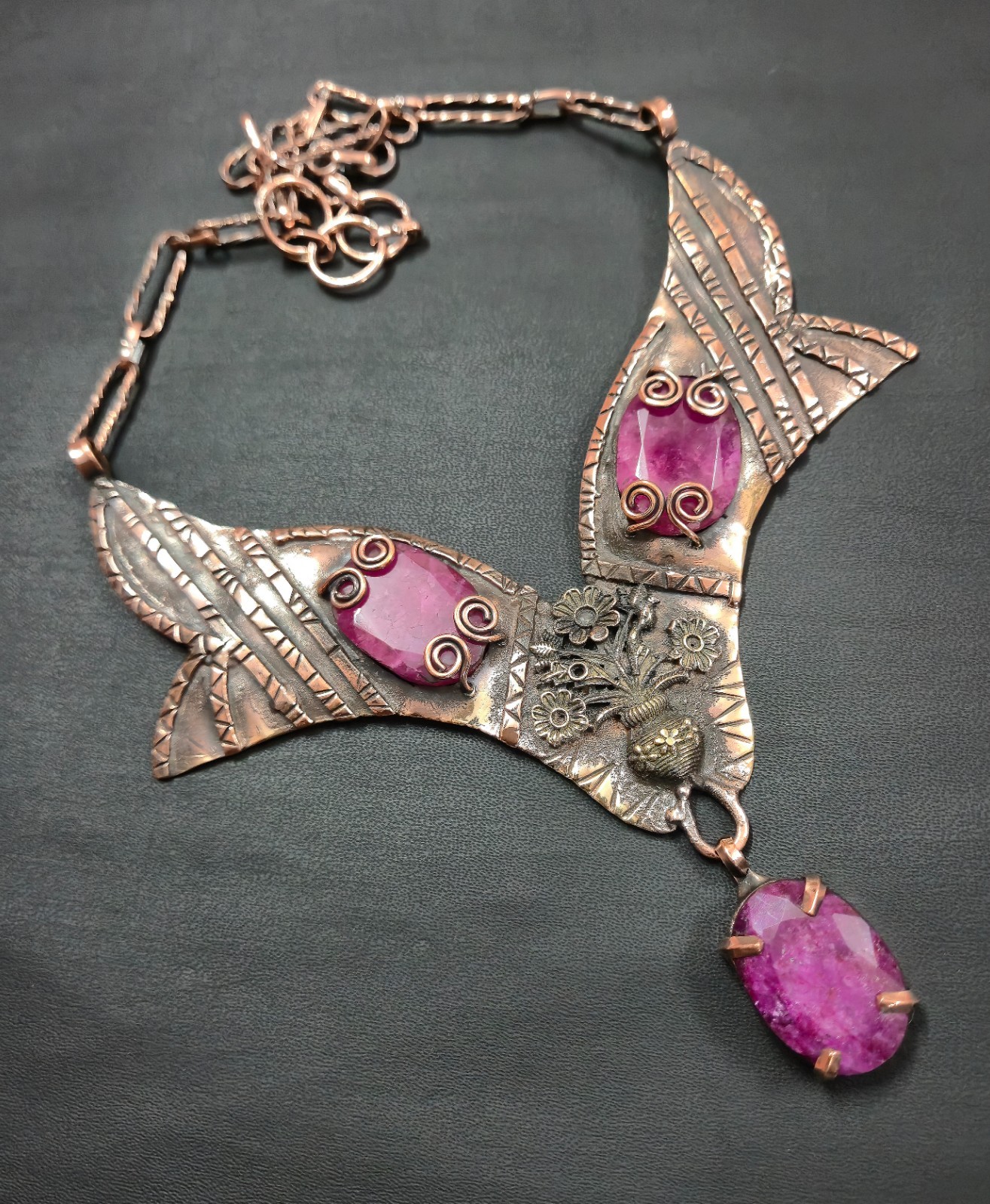 Faceted Kashmir Ruby Gemstone Copper Wire Wrapped Necklace Handmade Gift Jewelry