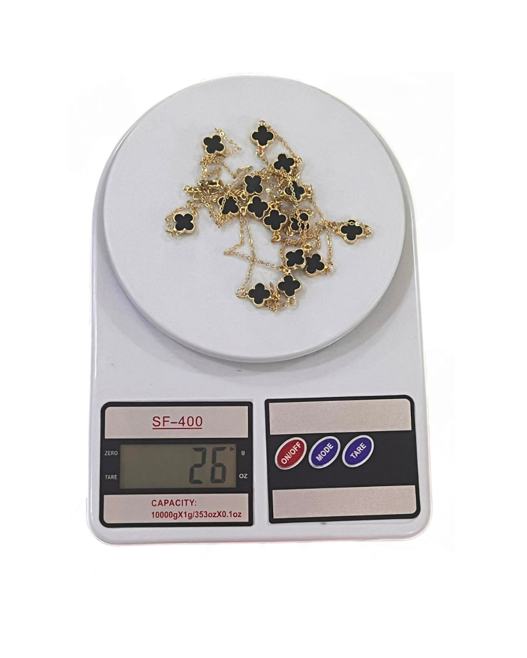 Gold Tone Clover Station Necklace 16 Black Motifs Long Layered Chain 65cm