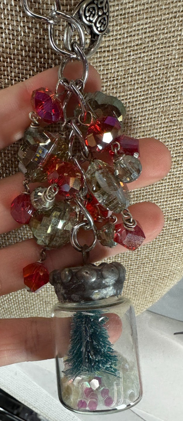 Necklace Mixed Media Whimsy Christmas Tree Snow Globe Pendant Assembledge