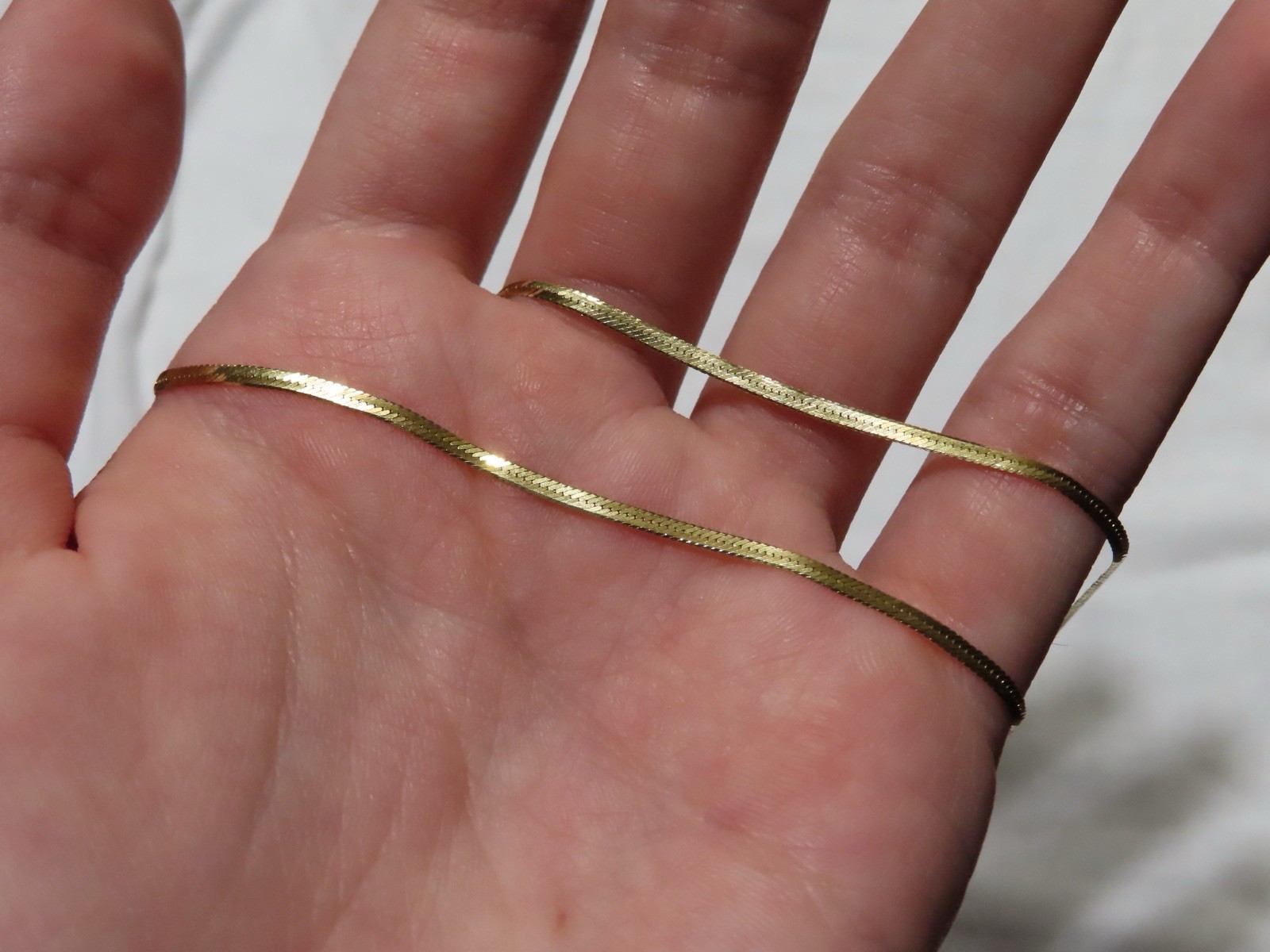 14K Gold Metal Flat Herringbone Chain Necklace, Stamped ITALY