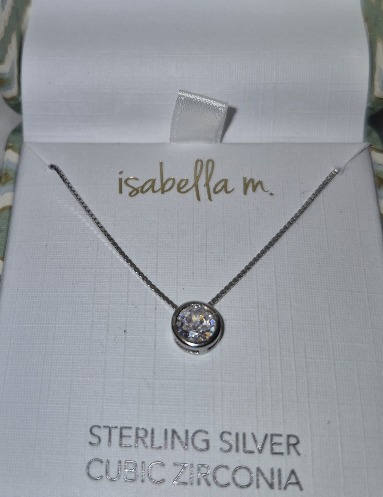 Isabella M .925 Sterling Silver solitaire CZ NecklaceNewIn Box!beauty colorplay