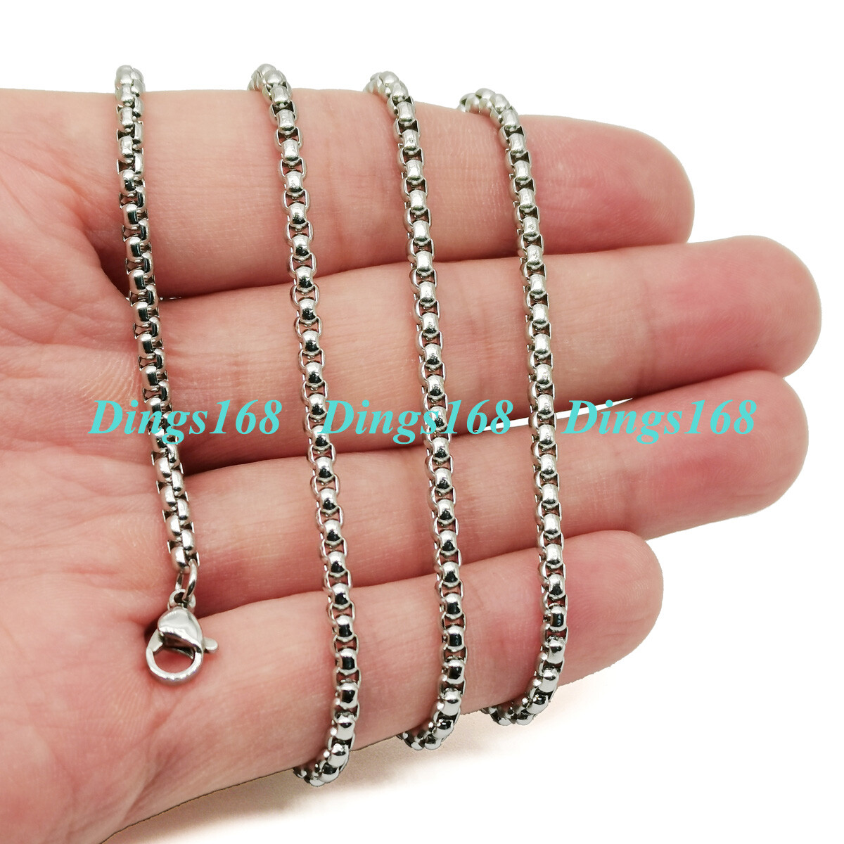 18K White Gold Filled Classic Tarnish-Free 3mm Wide Round Box Chain Necklace E5K