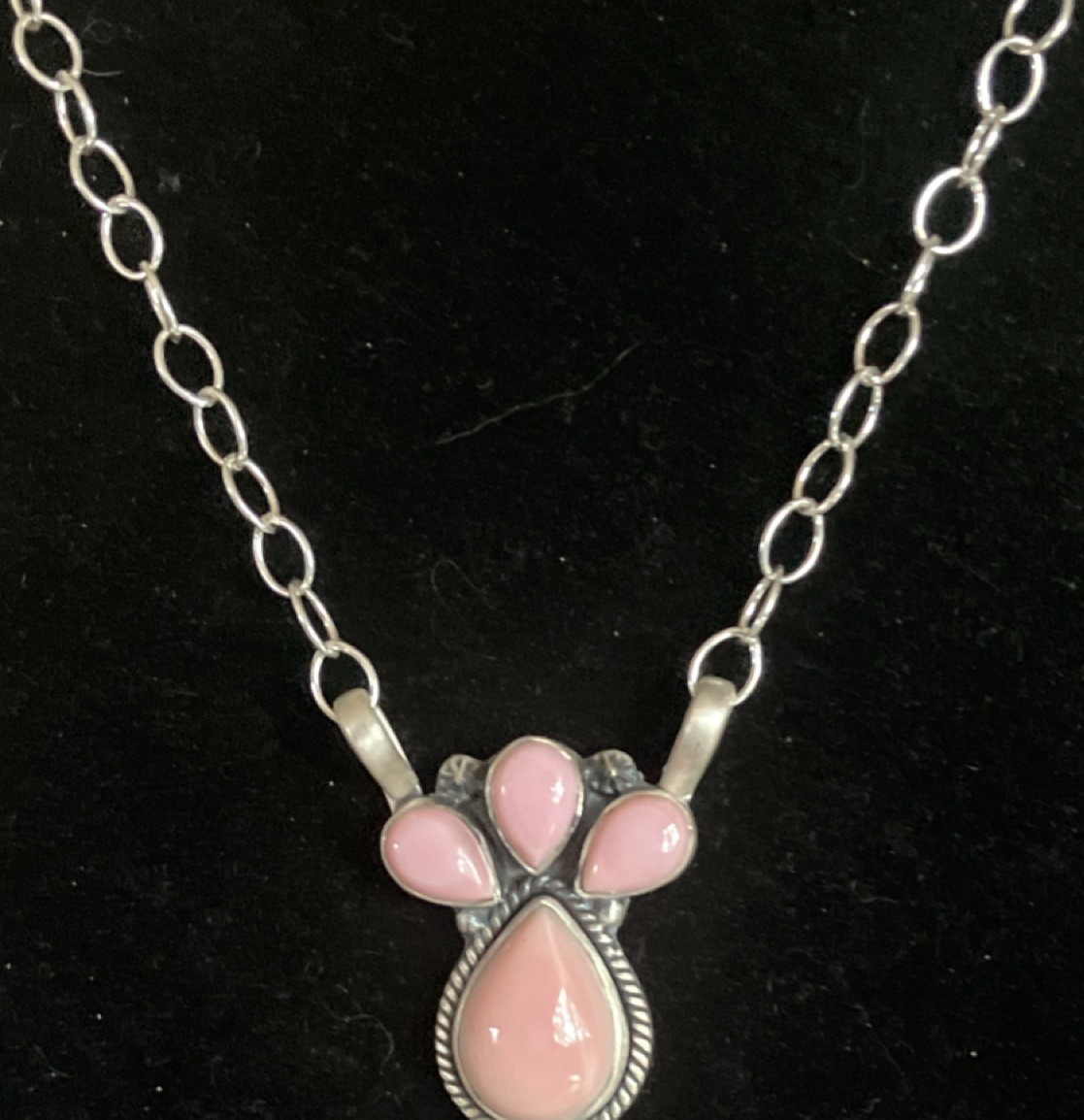 Delicate Pink Conch Triple Stone Pendant w Chain Necklace 18″ MM K8 925 Silver