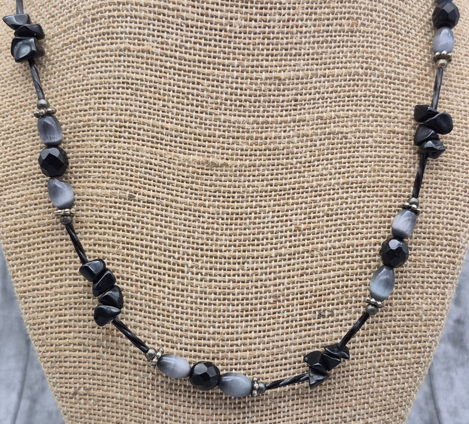 Black & Grey Beaded Collar Necklace Toggle Clasp 20″ Witchy Whimsigoth