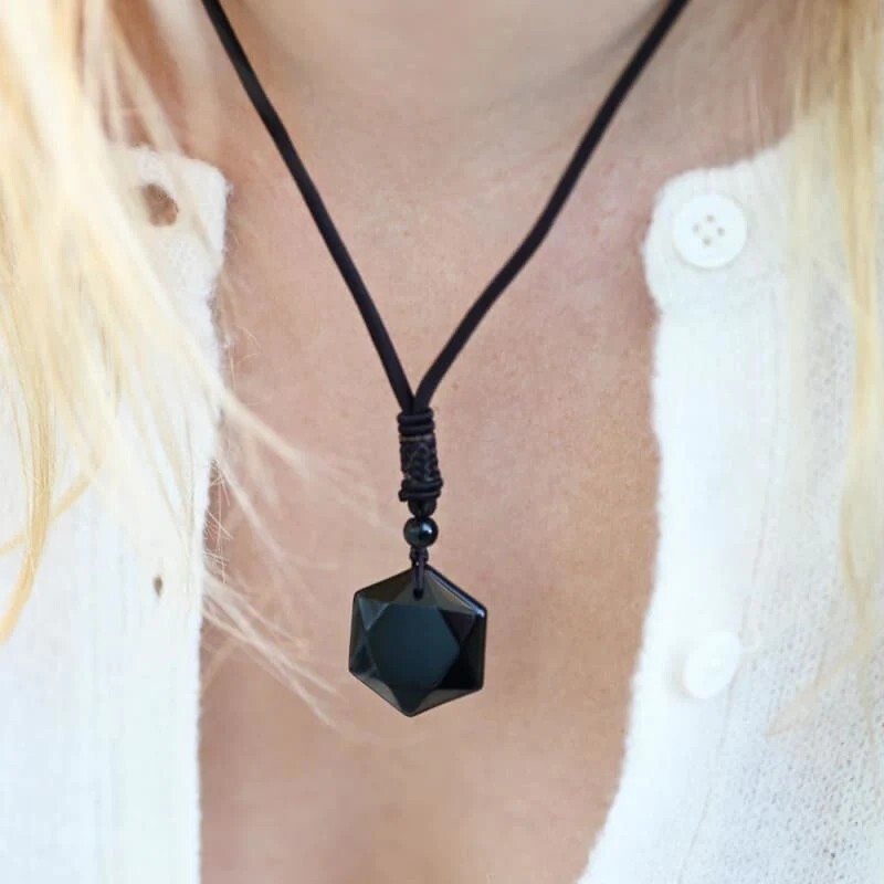 Genuine Obsidian Hexagon Pendant Talisman Healing Protection Chakra Men Necklace