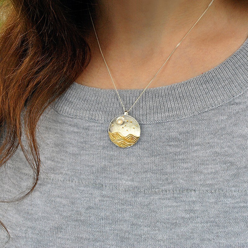 Moonlight and Ocean Wave Necklace