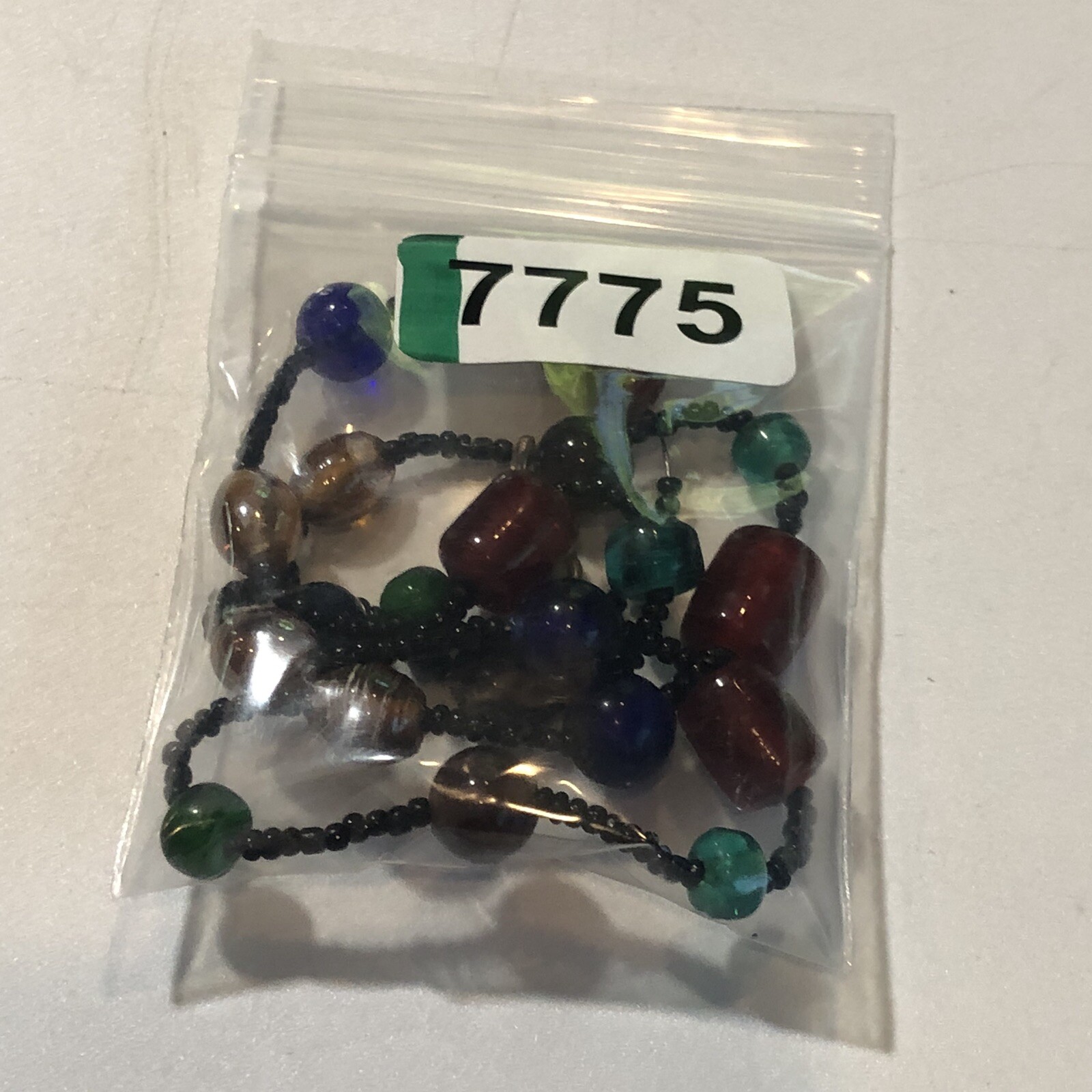 Glass Beaded Necklace 18” Multicolored With Iridescence Black Seed Bead Spacers