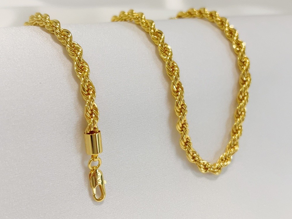 REAL 18K Yellow Gold Twisted Singapore Sparkle Chain Necklace 5mm 60cm