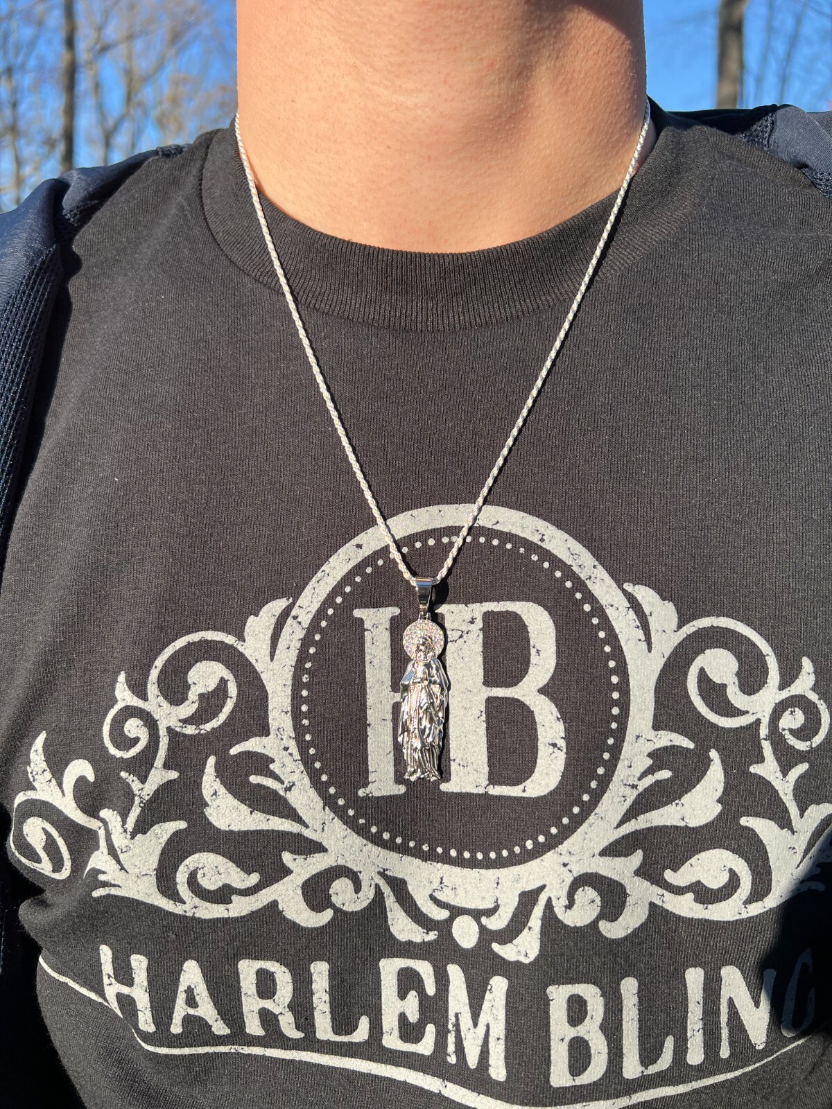 Real MOISSANITE 925 Silver Virgin Mary Guadalupe Pendant Iced Necklace – 3 Sizes