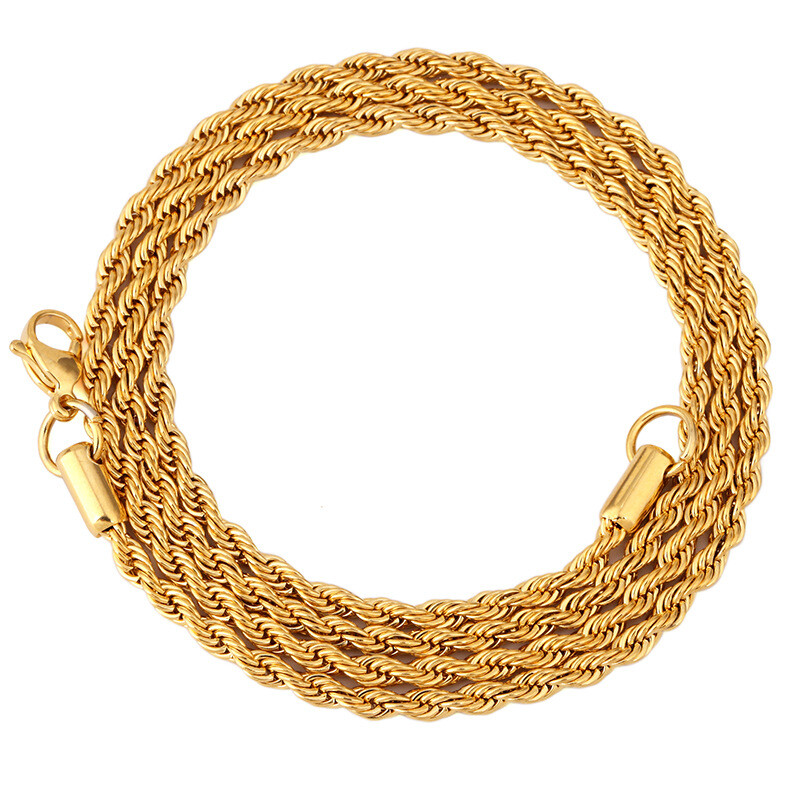 2-7mm Wholesale 18K Gold Plated Stainless Steel Women Men Rope Chain 18-32”