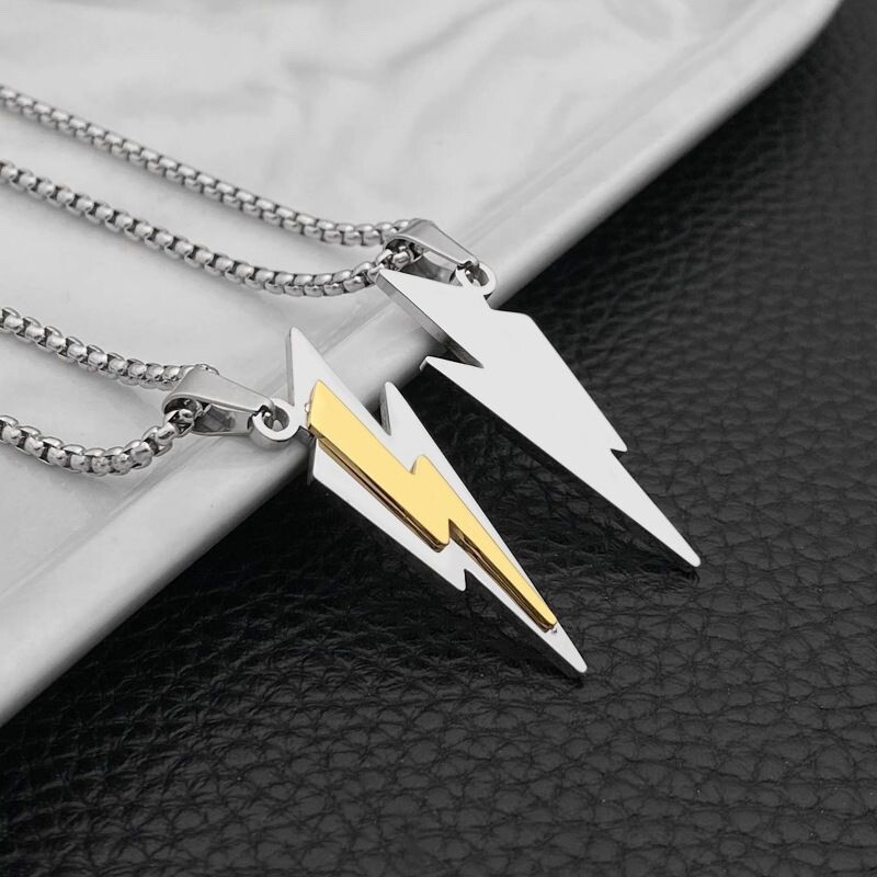 Men’s Fashion Jewelry Silver & Gold Lightning Bolt Pendant Necklace 496