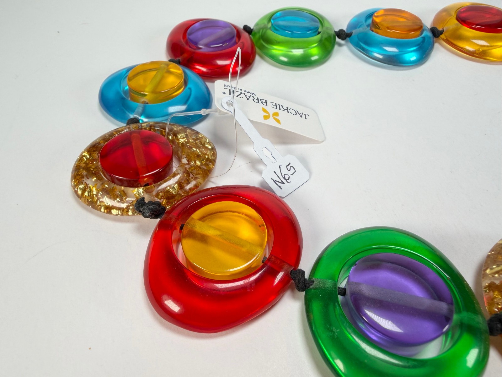 Jackie Brazil “Saturn” Transparent Summer Mix Disk / Cylinder Long 75cm Necklace