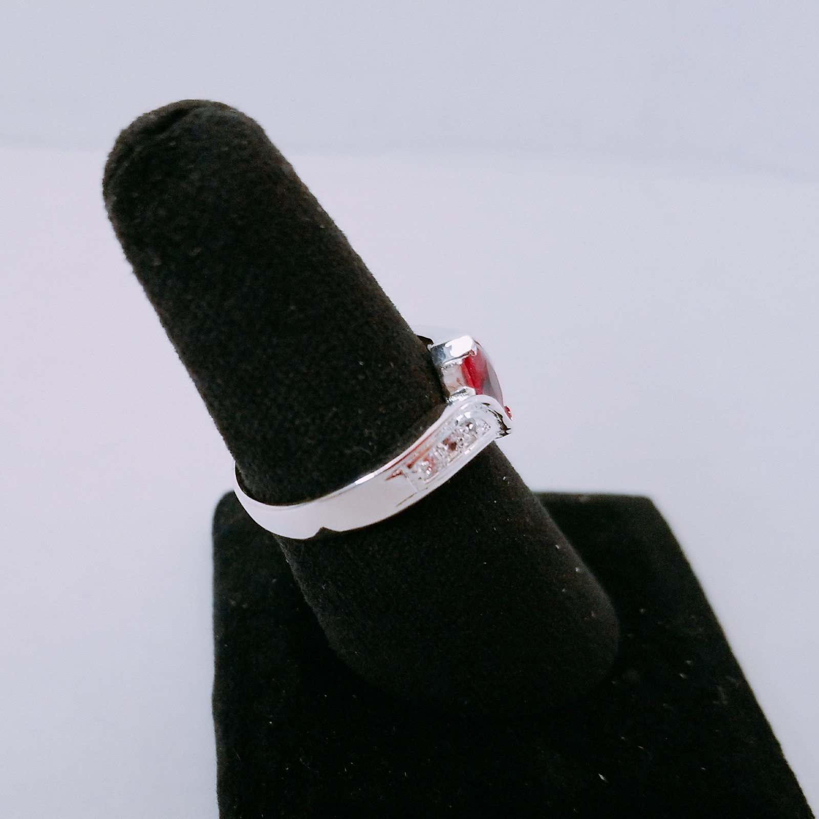 New 925 simulated Silver Ruby Red D-Shape Wedding Engagement Ring R1205Red Sz 8