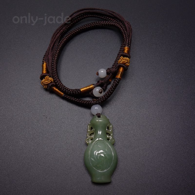 Certified Grade A 100% Natural Green Jade Jadeite Pendant Hand-carved Vase Z1071