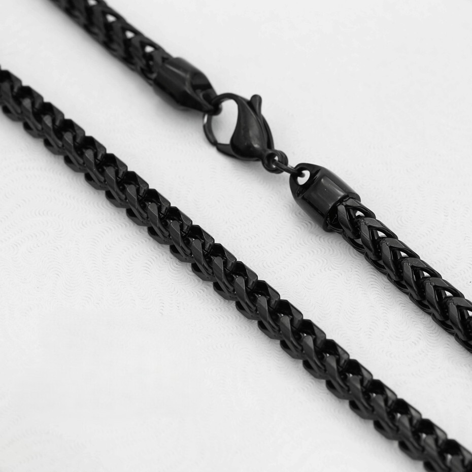 DG Men’s 24″ Stainless Steel 5mm Black Smooth Braided Franco Chain Necklace**Box