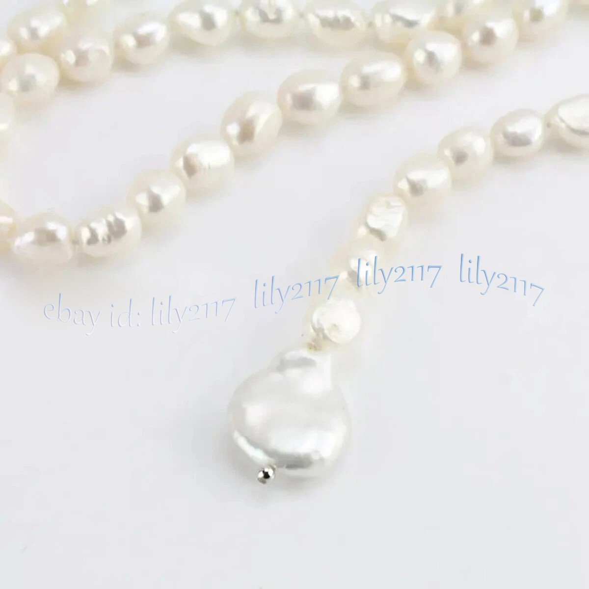 7-8mm Natural White Freshwater Baroque Pearl Teardrop Pendant Lariat Necklace