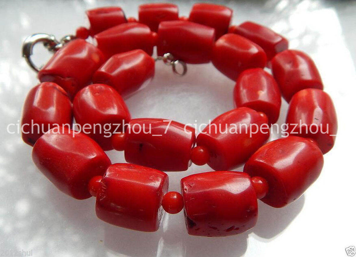 Vintage Estate Chunky Big 13-15MM Red Coral Barrel Bead Necklace 18”