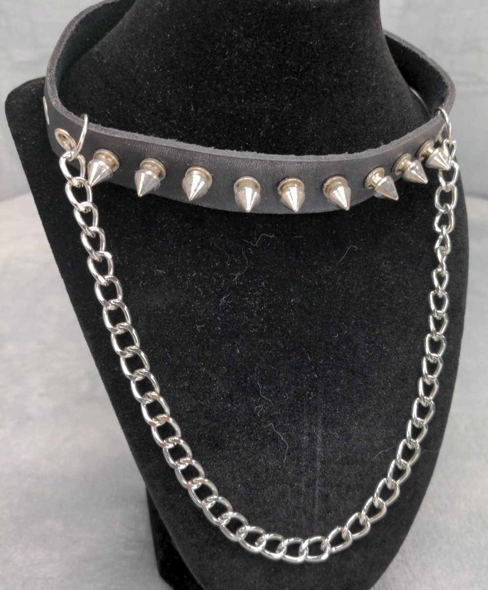 Gothic Spike Necklace Choker Faux Leather Punk Collars Black Emo Lot Of 2