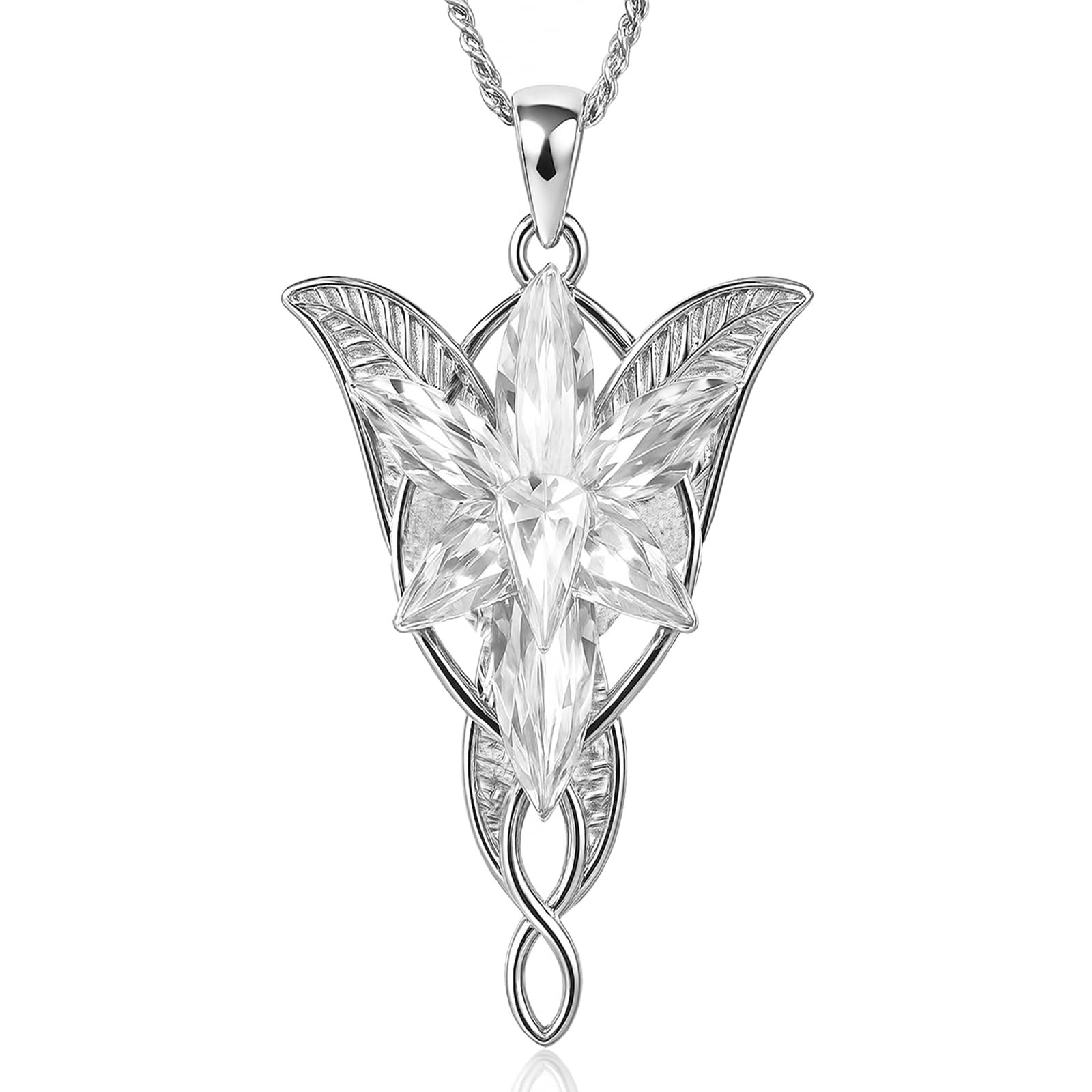 Rogivora 925 Sterling Silver Arwen Evenstar Necklace, Elvish Pendant Necklace
