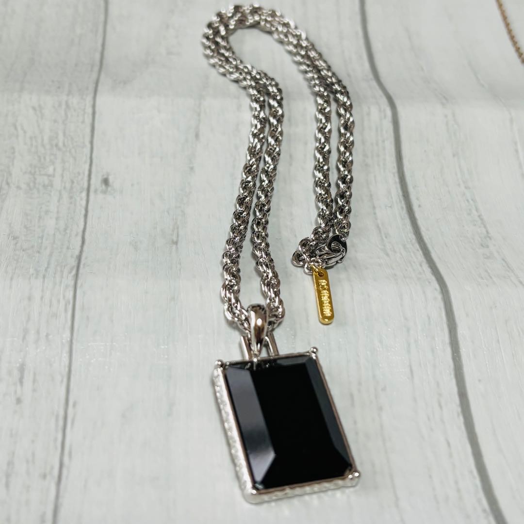 Men Necklace Black Onyx Square Retro Vintage Style Korean