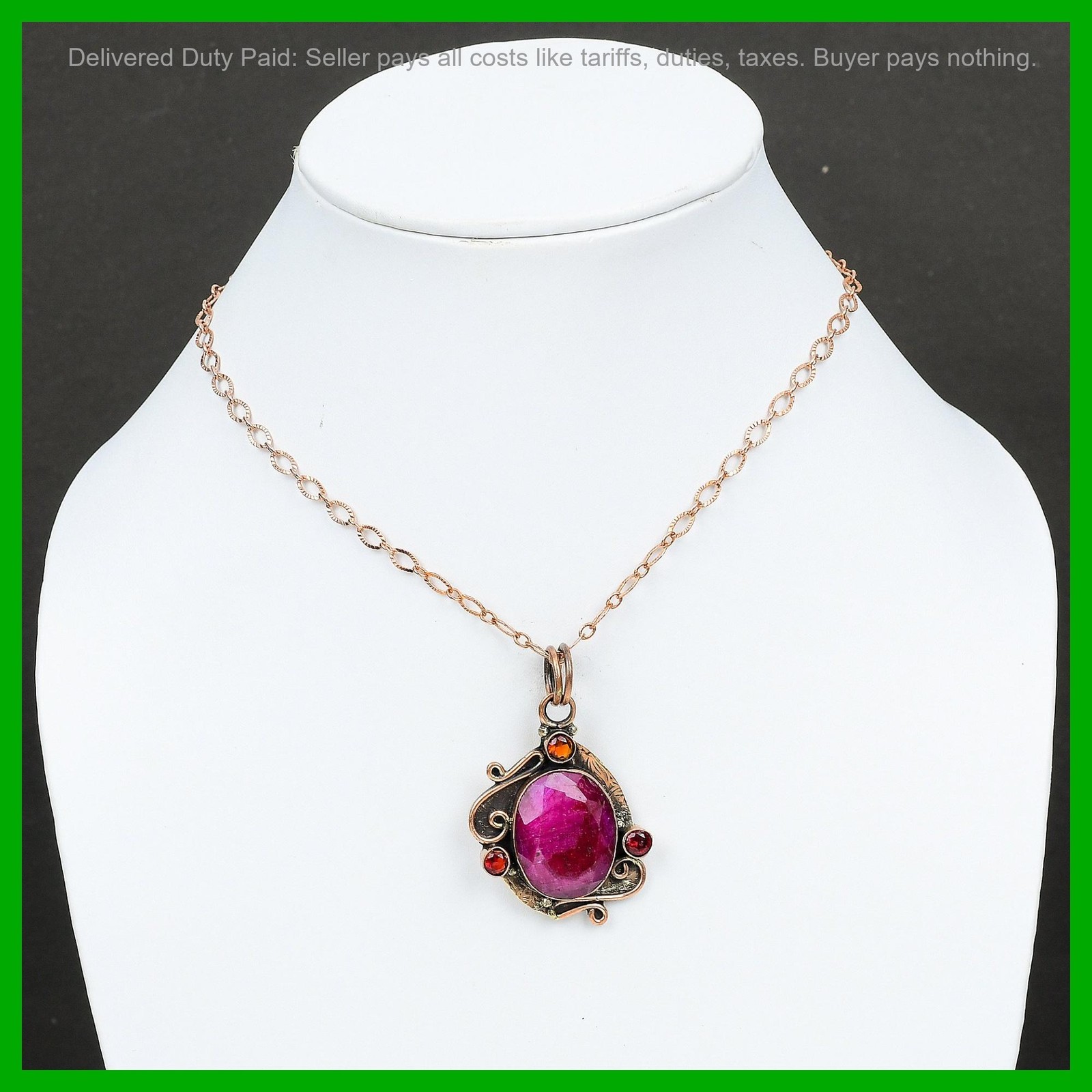 Copper Kashmir Rubi Stone Mozambique Garnet Handcrafted Bezel Birthday Pendant