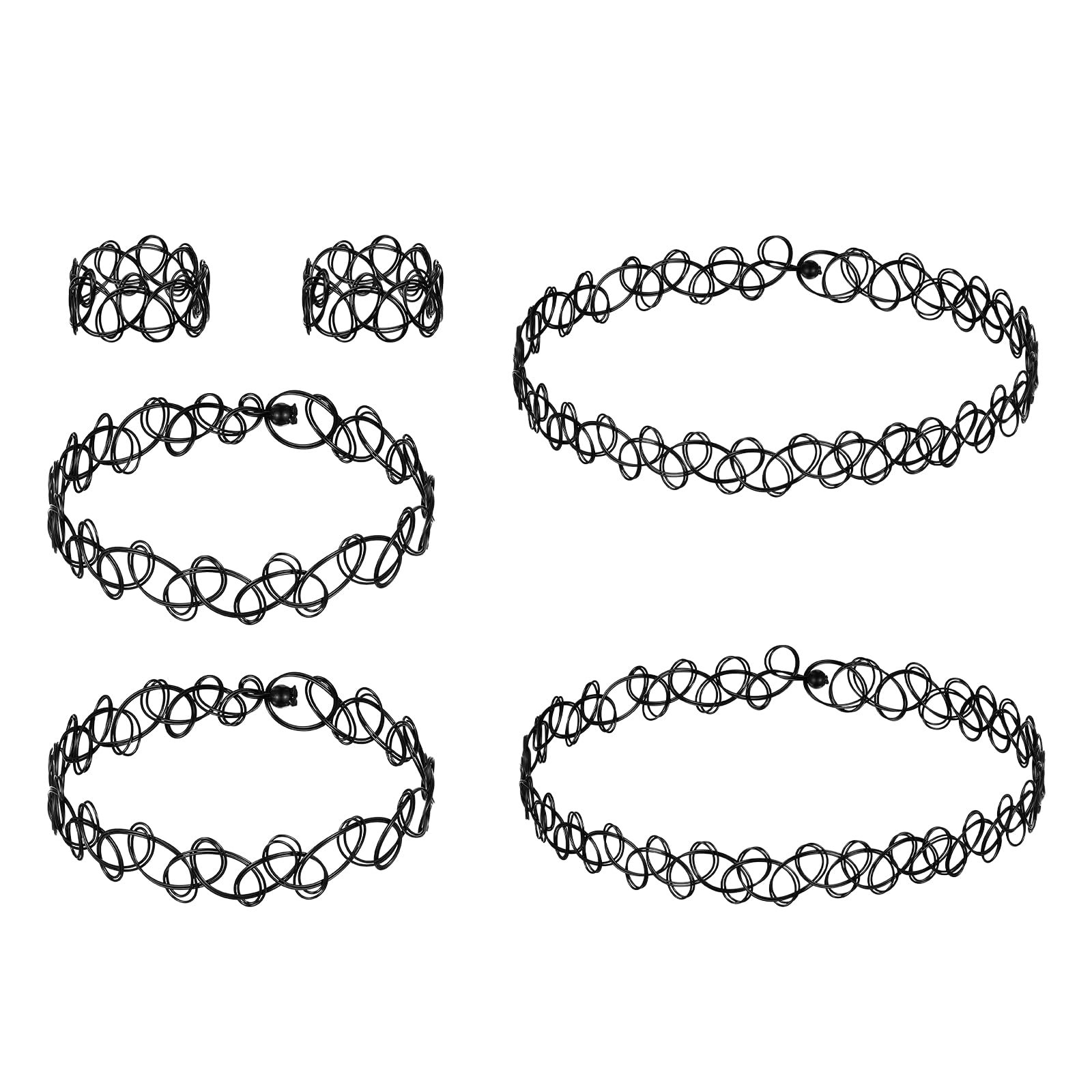 6 Pcs 90s Tattoo Choker Necklace Set Stretchy one size, Black