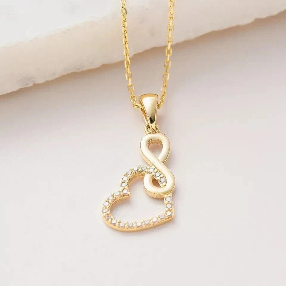 Round Cut Simulated Diamond Pretty Infinity Heart Pendant 14k Yellow Gold Plated
