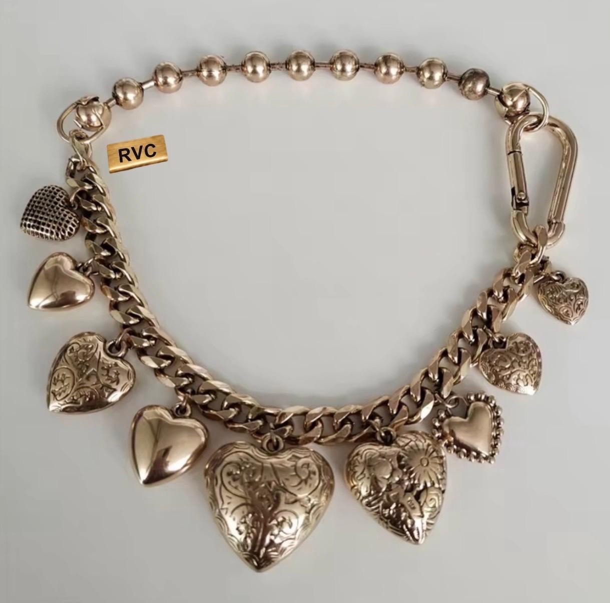 Zara Gold Chunky Contrast Ball Chain Statement Heart Charms Necklace