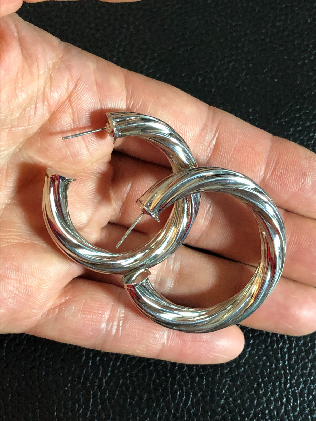 BANANA REPUBLIC Silver Rolo Chunky Chain Necklace +Hoop Earrings Bracelet 8572