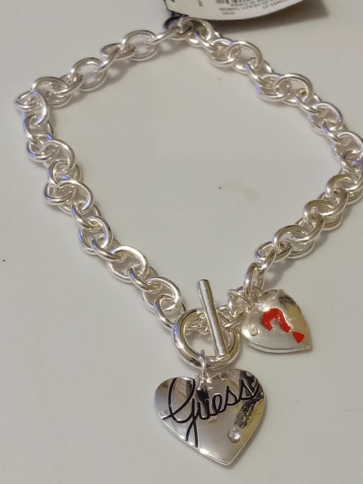 GUESS Silver Logo Heart Toggle Pendant Necklace NWT $30